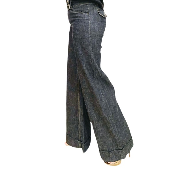 VINTAGE BCBG MAX AZRIA JEANS DENIM PANTS GRAY WASH COTTON WIDE LEG SZ 27 CUFFED - Picture 3 of 9